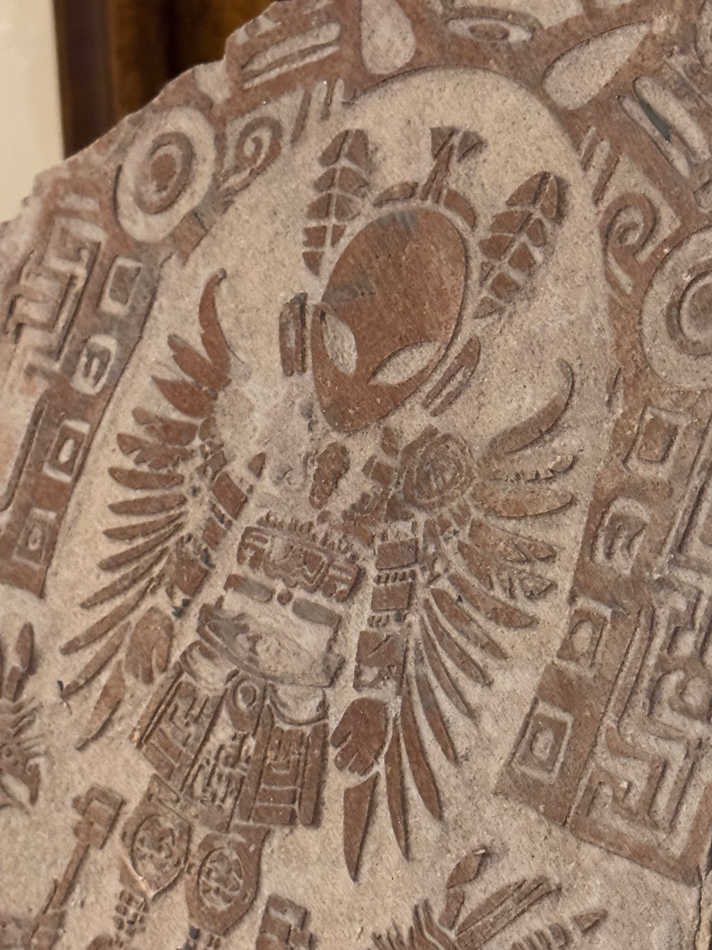Aztec Alien Guardian” – Ancient Sandstone Bas Relief Sculpture | Mysterious Carved Artifact | 12x10"