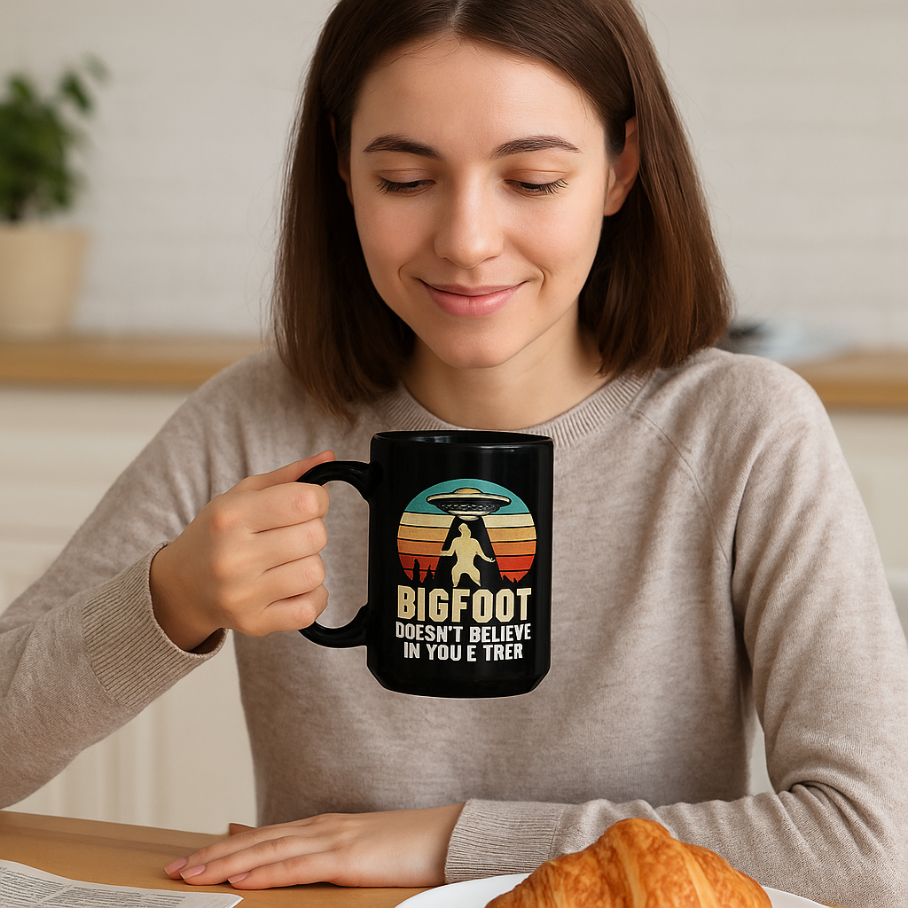 Bigfoot Doesn’t Believe in You Either – Funny UFO & Sasquatch Coffee Mug