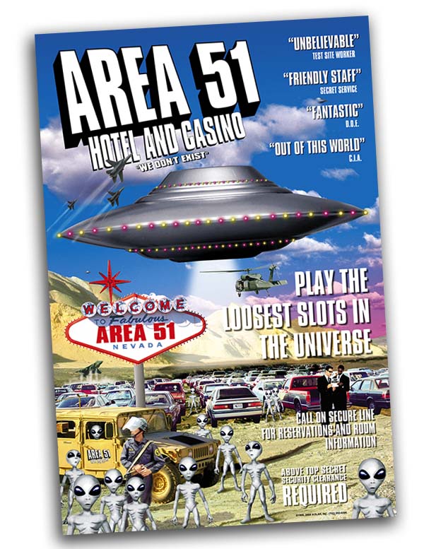 Area 51 Hotel & Casino Alien UFO Area51 Poster 24x36 - Area 51 UFO Souvenirs Gifts T-Shirts