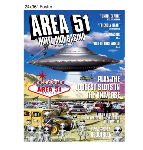Area 51 Hotel & Casino Poster – Funny UFO Parody Wall Art | Alien Theme Las Vegas Style