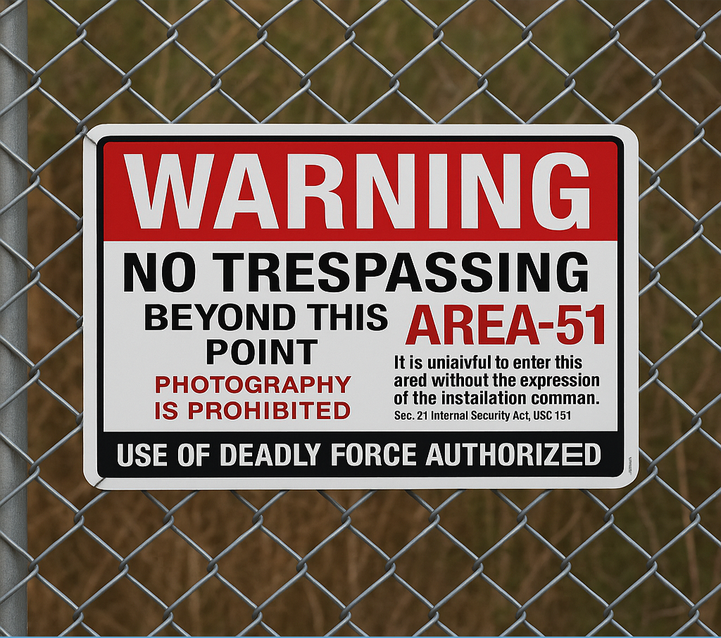Area-51 Warning Metal Sign – Embossed “No Trespassing” UFO Zone Wall Decor – Photography Prohibited Alien Security Sign
