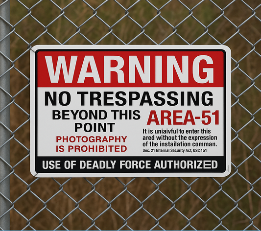 Area-51 Warning Metal Sign – Embossed “No Trespassing” UFO Zone Wall Decor – Photography Prohibited Alien Security Sign