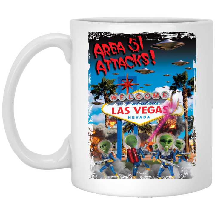 Area 51 Attacks - XP8434 11 oz. White Mug - Area 51 UFO Souvenirs Gifts T-Shirts