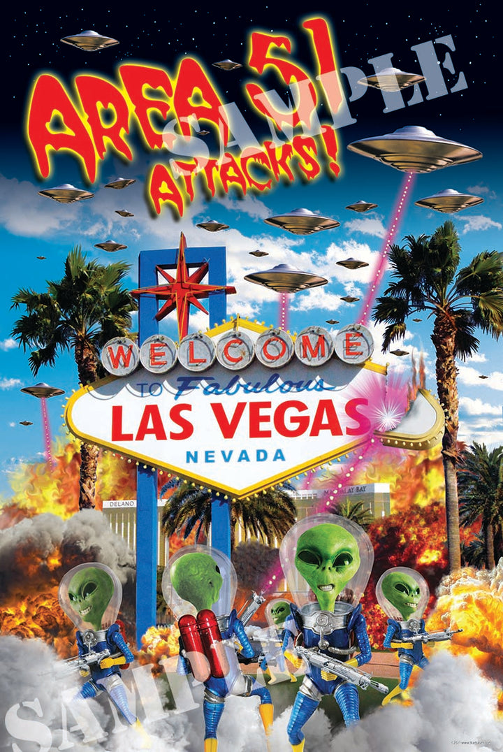 Area-51 Attacks Las Vegas Poster - Area 51 UFO Souvenirs Gifts T-Shirts